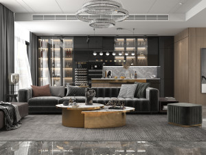 living room and kitchen scene Modèle 3D