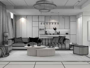 living room and kitchen scene Modèle 3D