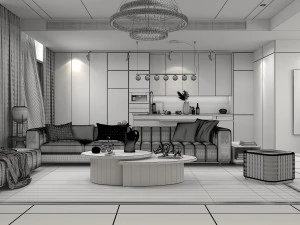 living room and kitchen scene 3D Model