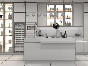 living room and kitchen scene Modèle 3D