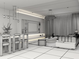 living room and kitchen scene Modèle 3D
