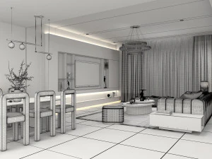 living room and kitchen scene 3D Model
