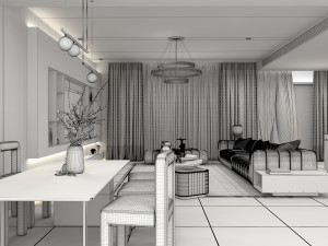 living room and kitchen scene Modèle 3D