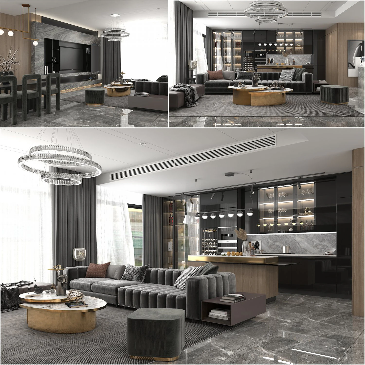 living room and kitchen scene 3D Model .c4d .max .obj .3ds .fbx .stl .blend