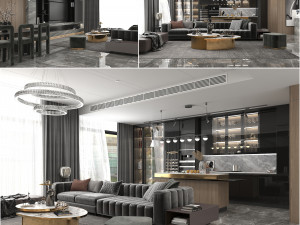 living room and kitchen scene 3D Model
