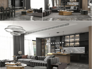 living room and kitchen scene 3D 모델