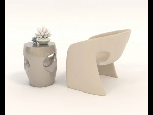 contemporary chair and coffee table 5 3D Model