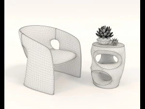 contemporary chair and coffee table 5 3D Model