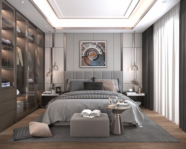modern bedroom interior scene 3 3D Модель .c4d .max .obj .3ds .fbx .stl .blend 
