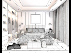 modern bedroom interior scene 3 3D Model