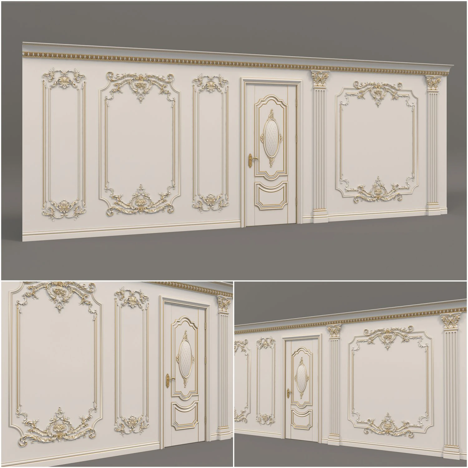 european style interior wall decoration 4 3D Model .c4d .max .obj .3ds .fbx .stl .blend 