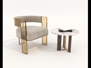 contemporary chair and coffee table 6 3D Model