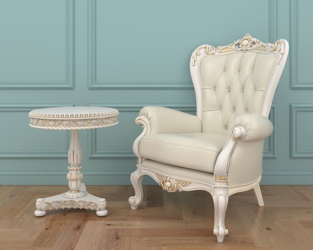 classic armchair and table set 6 3D in 3DExport