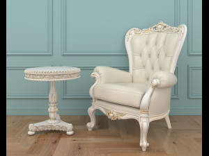 classic armchair and table set 6 3D Model