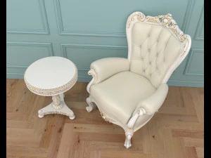 classic armchair and table set 6 3D Model
