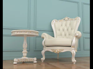 classic armchair and table set 6 3D Model