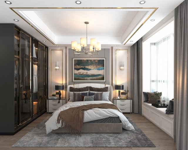 luxury bedroom interior scene 3D 모델 .c4d .max .obj .3ds .fbx .stl .blend
