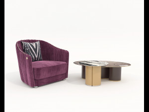 Luxury Chair and Coffee Table 3D 模型