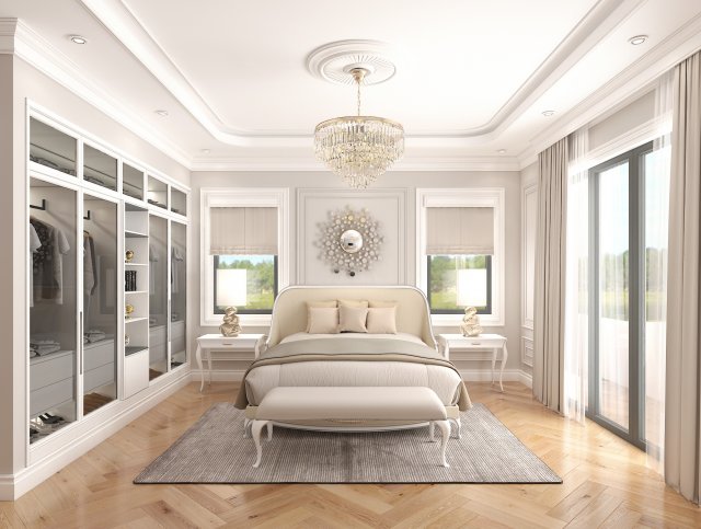 Neoclassical Bedroom Interior Scene 3D Модель .c4d .max .obj .3ds .fbx .stl .blend 
