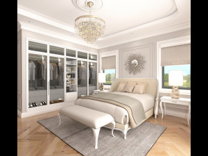 Neoclassical Bedroom Interior Scene 3D Модель