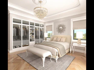 Neoclassical Bedroom Interior Scene 3D Model