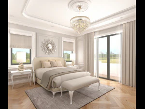 Neoclassical Bedroom Interior Scene 3D Model