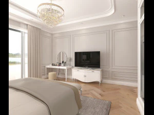 Neoclassical Bedroom Interior Scene 3D Model