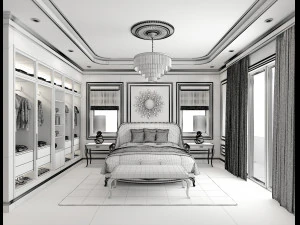 Neoclassical Bedroom Interior Scene 3D Model