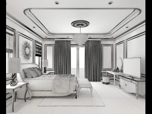 Neoclassical Bedroom Interior Scene 3D Model