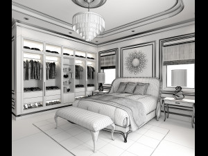 Neoclassical Bedroom Interior Scene 3D Модель