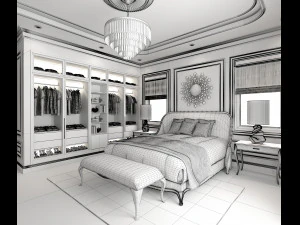 Neoclassical Bedroom Interior Scene 3D Model