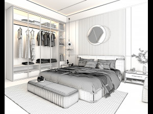 Modern Bedroom Interior Scene 6 Modello 3D