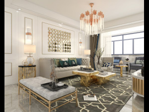 Neoclassical Living Room Interior Scene Modelo 3D