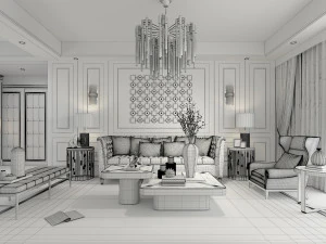 Neoclassical Living Room Interior Scene 3D Model