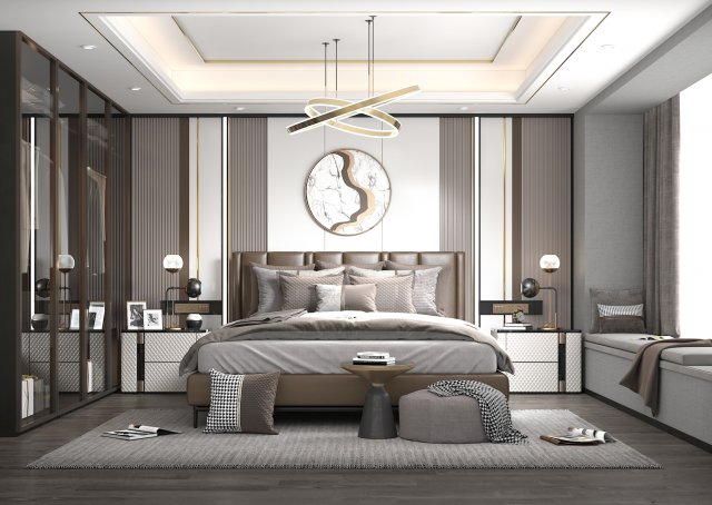 Modern Bedroom Interior Scene 7 3D मॉडल .c4d .max .obj .3ds .fbx .stl .blend