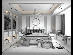 Modern Bedroom Interior Scene 7 3D Model