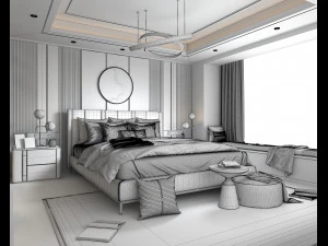 Modern Bedroom Interior Scene 7 3D Model