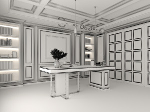 Neoclassical Working Room Scene 3D Model