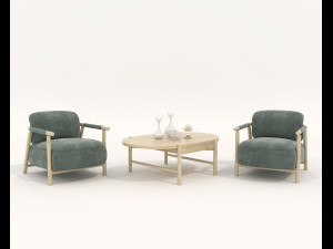 Wooden Table and Chair Set 3D Model