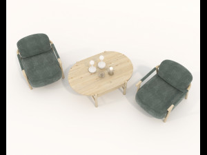Wooden Table and Chair Set Model 3D