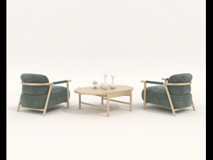 Wooden Table and Chair Set Model 3D