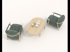 Wooden Table and Chair Set Model 3D