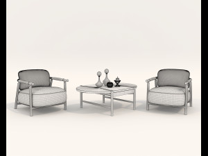 Wooden Table and Chair Set Model 3D