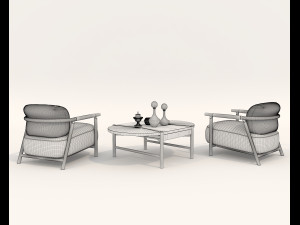Wooden Table and Chair Set Model 3D