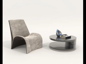 Wsp&oacute;łczesny stolik kawowy i fotel 11 Model 3D