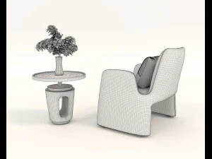 Contemporary Coffee Table and Armchair 12 3D Model