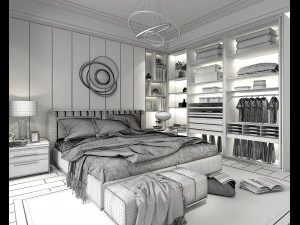 Modern Bedroom Interior Scene 8 3D Model