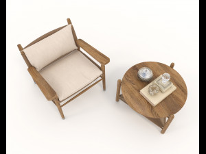 Traditional Wooden Table and Chair 3D मॉडल