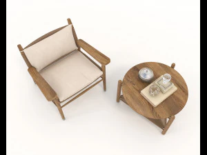 Traditional Wooden Table and Chair 3D Model