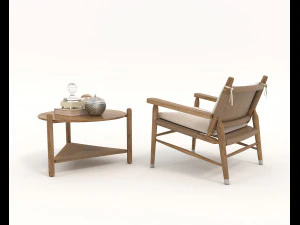 Traditional Wooden Table and Chair 3D Model